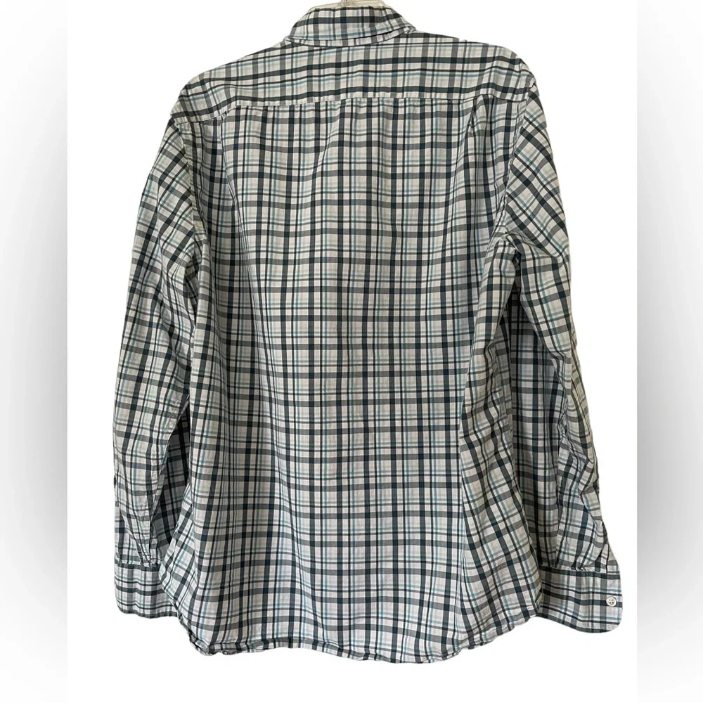 J. CREW OXFORD LONG SLEEVED BUTTON DOWN SHIRT Size L Blue Gray and White Plaid